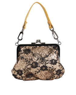 Mini Kiss Lock Glitter Clutch, Fabric, Black/Gold, London, S/DB, 3*